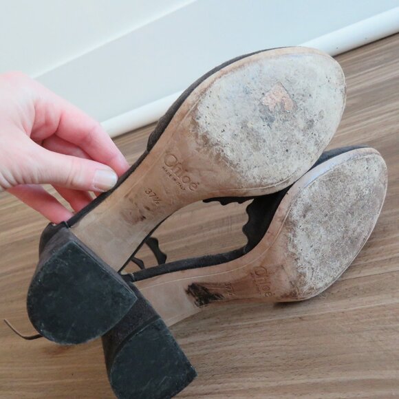 CHLOE Lauren Scalloped Ankle Strap Suede Block Heel Shoes Academia - Size US 7.5 - Picture 15 of 15